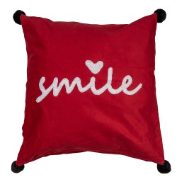 Clayre & Eef Kussenhoes 45x45 cm Rood Wit Polyester Vierkant smile