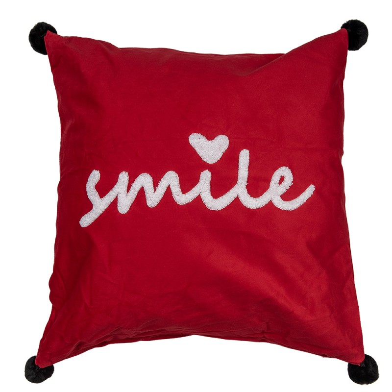 Clayre & Eef Housse de coussin 45x45 cm Rouge Blanc Polyester Carré Smile