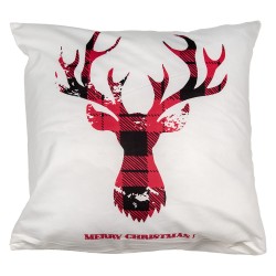 Clayre & Eef Cushion Cover 45x45 cm White Red Polyester Square Reindeer