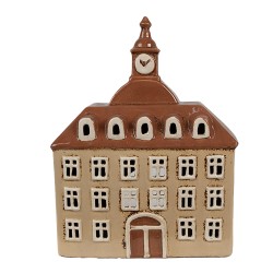 Clayre & Eef Tealight Holder House 20x10x26 cm Beige Brown Ceramic