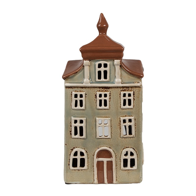 Clayre & Eef Tealight Holder House 12x9x25 cm Green Brown Ceramic