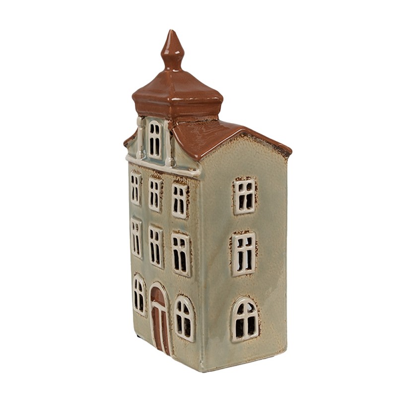 Clayre & Eef Waxinelichthouder Huis 12x9x25 cm Groen Bruin Keramiek