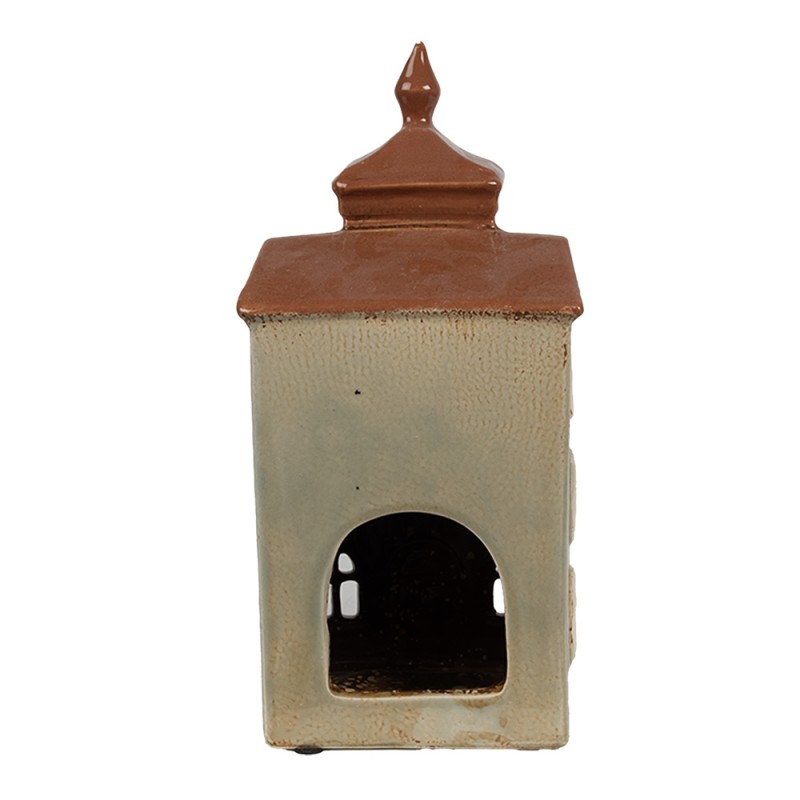 Clayre & Eef Waxinelichthouder Huis 12x9x25 cm Groen Bruin Keramiek