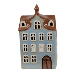 Clayre & Eef Waxinelichthouder Huis 13x9x22 cm Blauw Bruin Keramiek