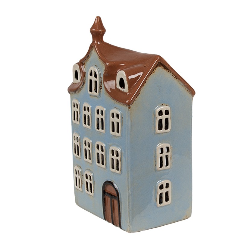 Clayre & Eef Porte-bougie Maison 13x9x22 cm Bleu Marron Céramique