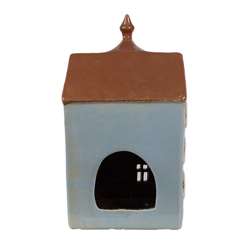 Clayre & Eef Tealight Holder House 13x9x22 cm Blue Brown Ceramic