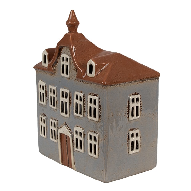 Clayre & Eef Tealight Holder House 16x9x20 cm Grey Brown Ceramic