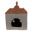 Clayre & Eef Waxinelichthouder Huis 16x9x20 cm Grijs Bruin Keramiek