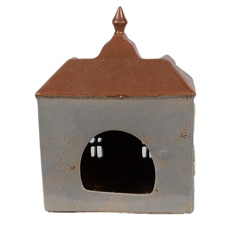 Clayre & Eef Waxinelichthouder Huis 16x9x20 cm Grijs Bruin Keramiek