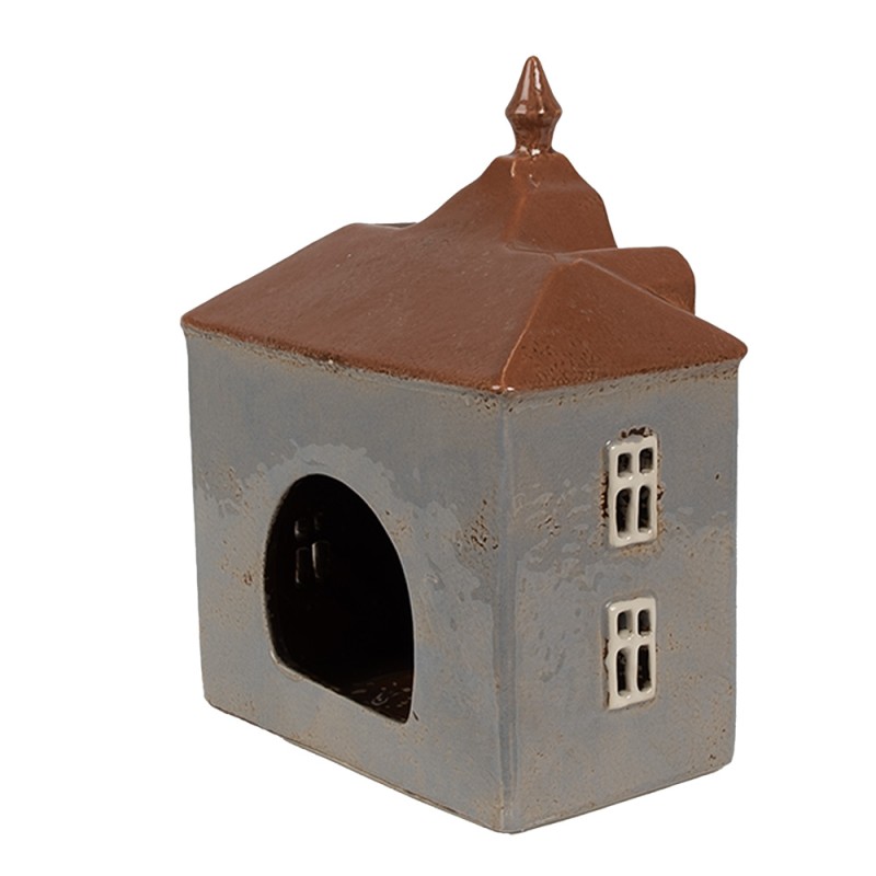 Clayre & Eef Waxinelichthouder Huis 16x9x20 cm Grijs Bruin Keramiek