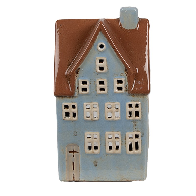 Clayre & Eef Waxinelichthouder Huis 11x8x20 cm Blauw Bruin Keramiek