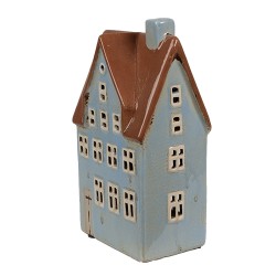 Clayre & Eef Tealight Holder House 11x8x20 cm Blue Brown Ceramic