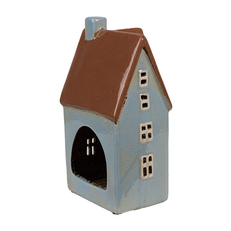 Clayre & Eef Portacandela Casa 11x8x20 cm Blu Marrone  Ceramica