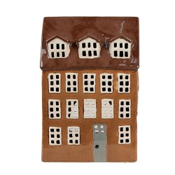 Clayre & Eef Tealight Holder House 17x11x24 cm Brown Ceramic