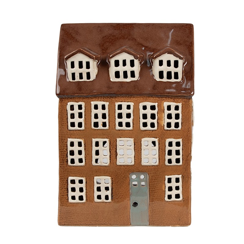 Clayre & Eef Teelichthalter Haus 17x11x24 cm Braun Keramik