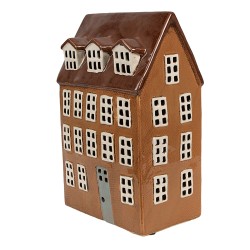 Clayre & Eef Waxinelichthouder Huis 17x11x24 cm Bruin Keramiek