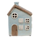 Clayre & Eef Waxinelichthouder Huis 12x9x15 cm Blauw Bruin Keramiek