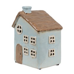 Clayre & Eef Waxinelichthouder Huis 12x9x15 cm Blauw Bruin Keramiek