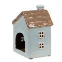 Clayre & Eef Waxinelichthouder Huis 12x9x15 cm Blauw Bruin Keramiek