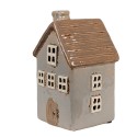 Clayre & Eef Tealight Holder House 9x9x16 cm Grey Brown Ceramic