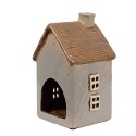 Clayre & Eef Waxinelichthouder Huis 9x9x16 cm Grijs Bruin Keramiek