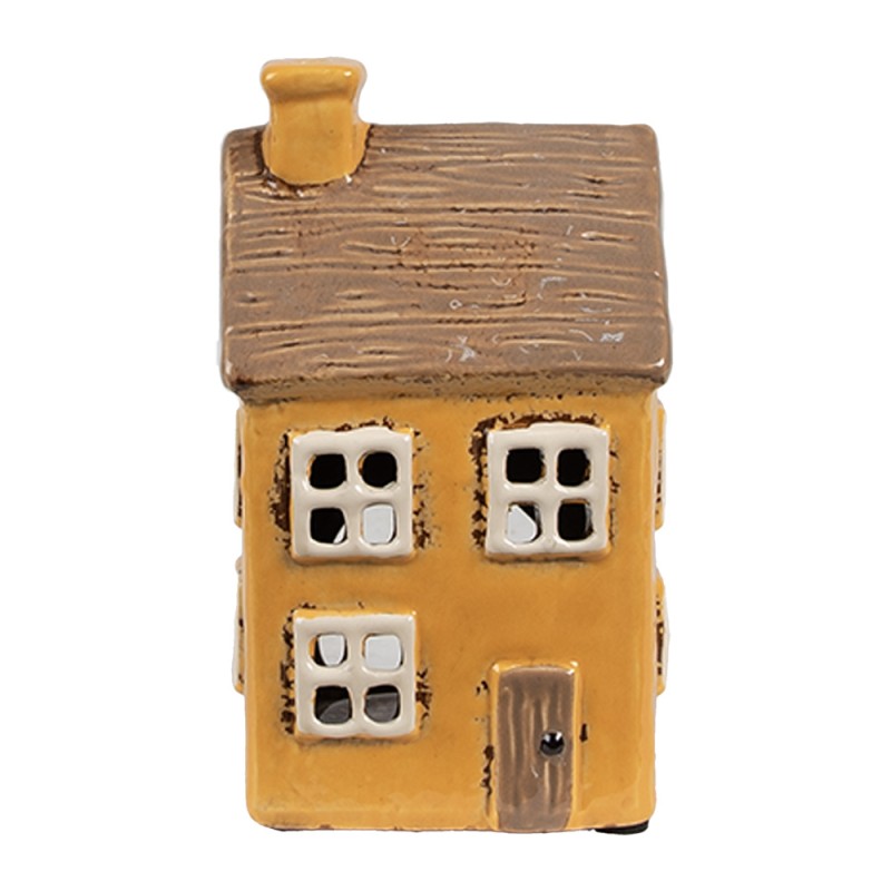 Clayre & Eef Teelichthalter Haus 9x9x15 cm Gelb Braun Keramik