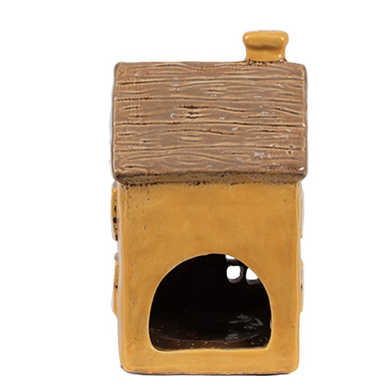 Clayre & Eef Portacandela Casa 9x9x15 cm Giallo Marrone  Ceramica