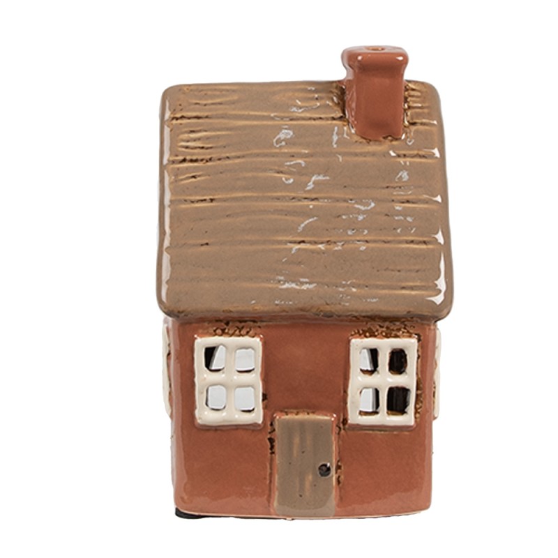 Clayre & Eef Portacandela Casa 9x9x14 cm Arancione Ceramica