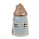 Clayre & Eef Waxinelichthouder Huis Ø 9x16 cm Blauw Bruin Keramiek