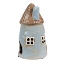 Clayre & Eef Porte-bougie Maison Ø 9x16 cm Bleu Marron Céramique