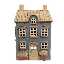 Clayre & Eef Teelichthalter Haus 16x10x23 cm Blau Beige Keramik