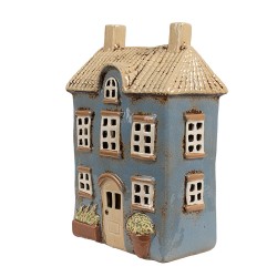 Clayre & Eef Porte-bougie Maison 16x10x23 cm Bleu Beige Céramique