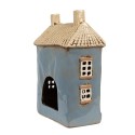 Clayre & Eef Tealight Holder House 16x10x23 cm Blue Beige Ceramic