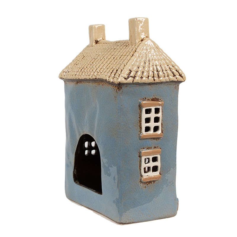 Clayre & Eef Waxinelichthouder Huis 16x10x23 cm Blauw Beige Keramiek