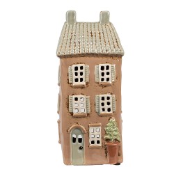 Clayre & Eef Teelichthalter Haus 12x9x28 cm Braun Beige Keramik