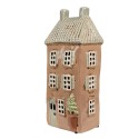 Clayre & Eef Tealight Holder House 12x9x28 cm Brown Beige Ceramic