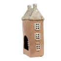 Clayre & Eef Waxinelichthouder Huis 12x9x28 cm Bruin Beige Keramiek