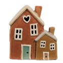 Clayre & Eef Portacandela Casa 14x9x15 cm Arancione Ceramica