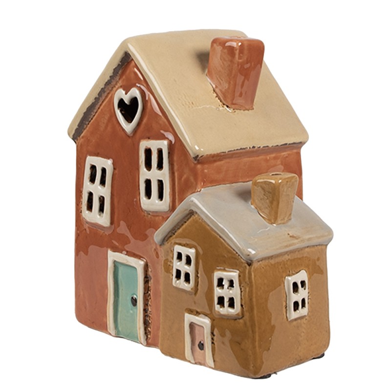 Clayre & Eef Teelichthalter Haus 14x9x15 cm Orange Keramik