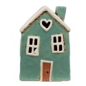 Clayre & Eef Waxinelichthouder Huis 13x9x18 cm Groen Beige Keramiek