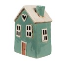 Clayre & Eef Tealight Holder House 13x9x18 cm Green Beige Ceramic