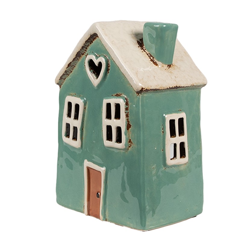 Clayre & Eef Teelichthalter Haus 13x9x18 cm Grün Beige Keramik