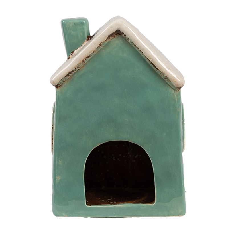 Clayre & Eef Waxinelichthouder Huis 13x9x18 cm Groen Beige Keramiek