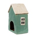 Clayre & Eef Waxinelichthouder Huis 13x9x18 cm Groen Beige Keramiek