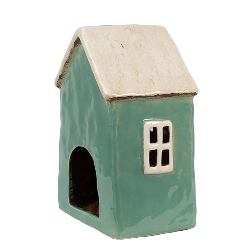 Clayre & Eef Portacandela Casa 13x9x18 cm Verde Beige Ceramica