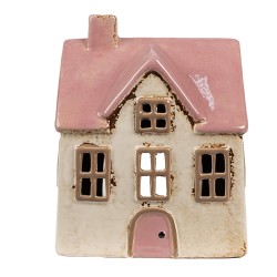 Clayre & Eef Porte-bougie Maison 13x10x16 cm Beige Rose Céramique