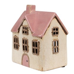 Clayre & Eef Porte-bougie Maison 13x10x16 cm Beige Rose Céramique