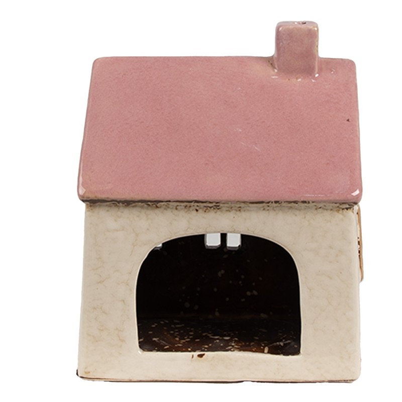 Clayre & Eef Porte-bougie Maison 13x10x16 cm Beige Rose Céramique