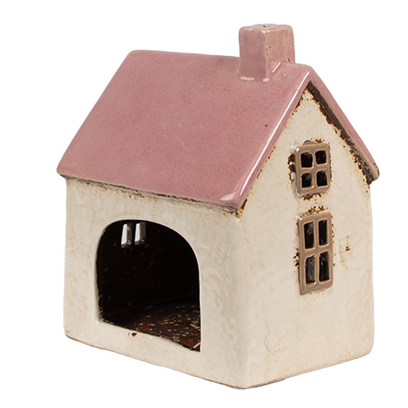 Clayre & Eef Portacandela Casa 13x10x16 cm Beige Rosa  Ceramica