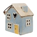 Clayre & Eef Waxinelichthouder Huis 16x11x15 cm Blauw Beige Keramiek